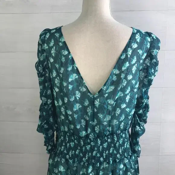 NWT Rachel Zoe - Green Gingko leaf print dress, L - Picture 5 of 9